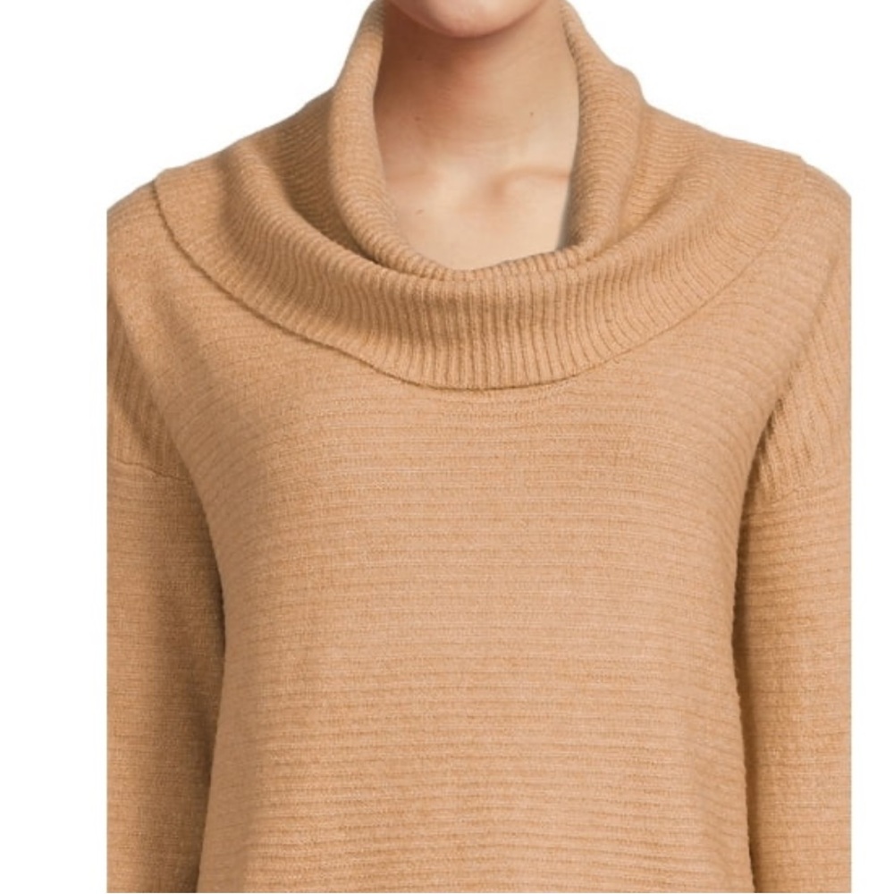 Time and Tru Women's Tan Long Sleeve Cowl Neck Sweater - Picture 4 of 9
